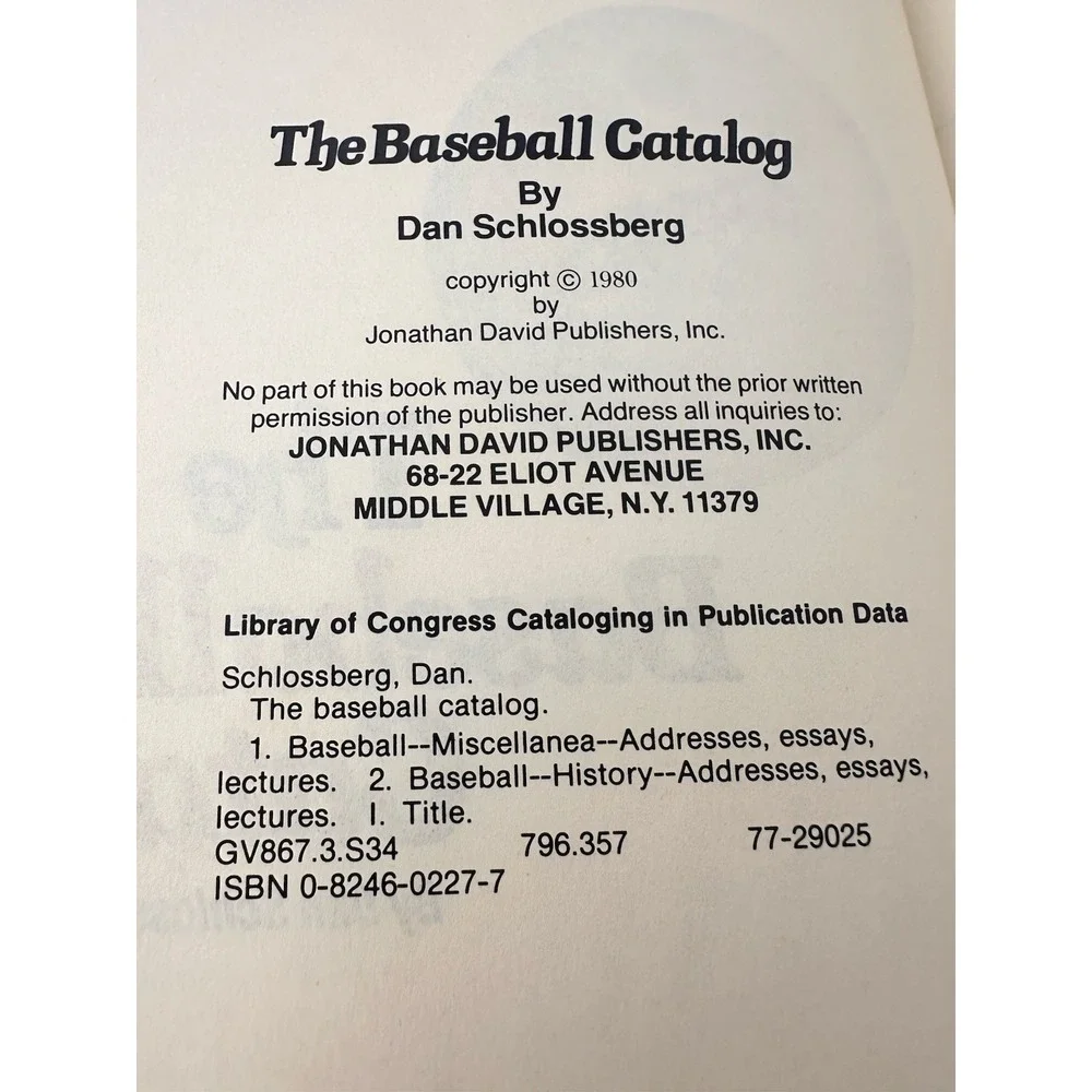 1980 The Baseball Catalog Hardcover Dan‎ Schlossberg USED